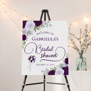 Elegant Purple Boho Roses Bridal Shower Welcome Foam Board