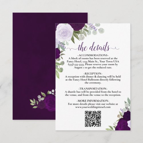 Elegant Purple Boho Roses Wedding Details QR Code