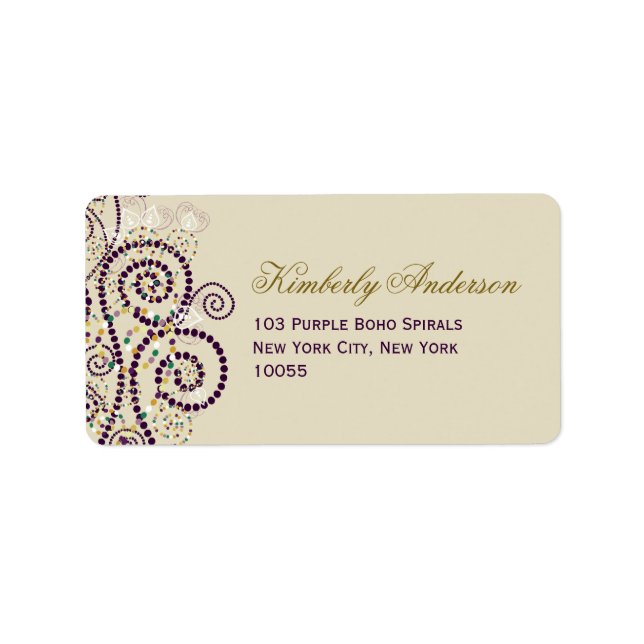 Elegant Purple Boho Spirals Wedding Address Label (Front)