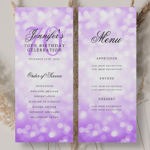 Elegant Purple Bokeh 70th Birthday Program Menu