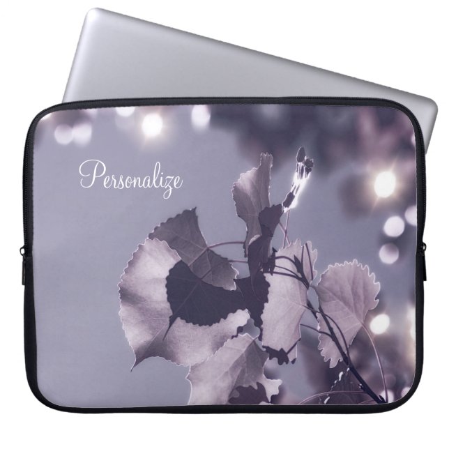 Elegant Purple Bokeh Aspen Leaves With Name Laptop Sleeve (Front)