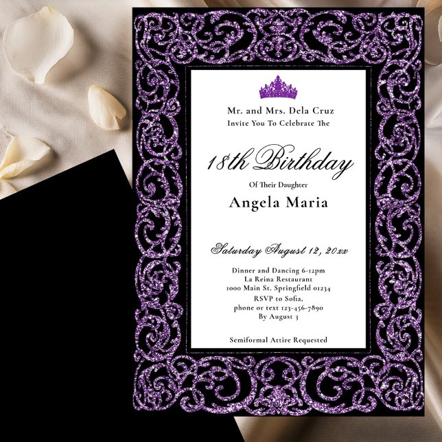 Elegant Purple Border 18th Birthday Debut Invitation (Creator Uploaded)