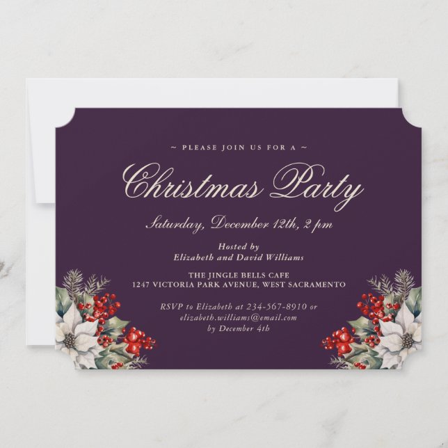 Elegant Purple Botanical Christmas Holiday Party Invitation (Front)