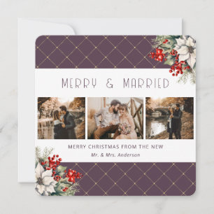 Elegant Purple Botanical Newlywed Holiday Card