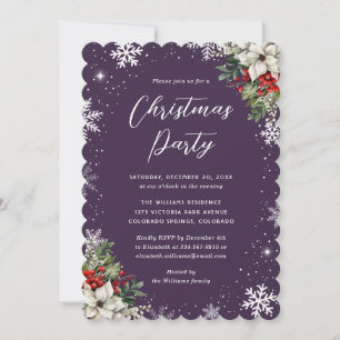 Elegant Purple Botanical Snowflake Christmas Party Invitation