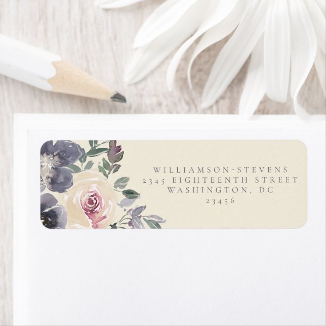 Elegant Purple Botanical Wedding Return Address Label (Insitu)