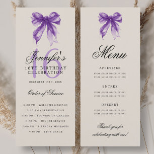 Elegant Purple Bow 16th Birthday Program Menu