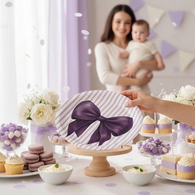 Elegant Purple Bow Baby Shower Paper Plates (Creator Uploaded)