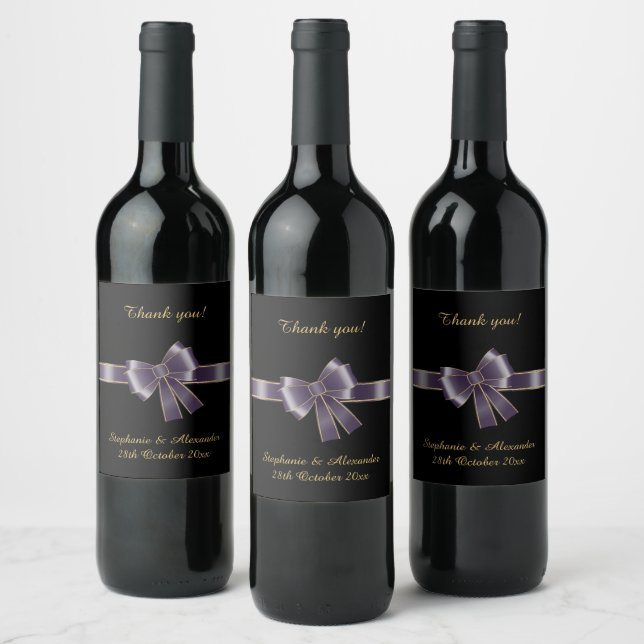 ELEGANT PURPLE BOW  CUSTOMIZABLE WINE LABEL (Bottles)