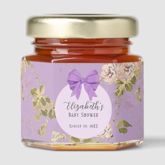 Elegant Purple Bow Girly Floral Baby Shower Arch Honey Jar Favors