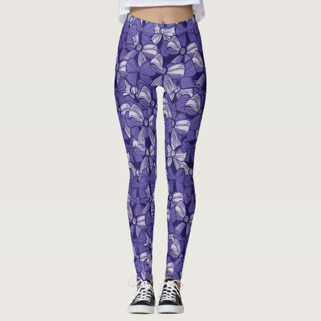 Elegant Purple Bow Pattern Leggings (Front)