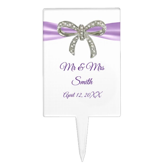 Elegant Purple Bow Wedding Cake Topper (Front)