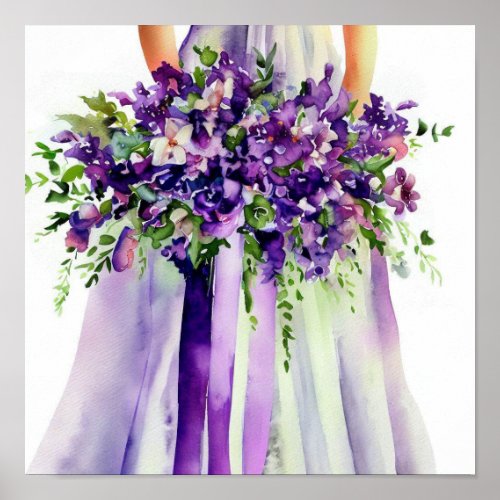 Elegant Purple Bridal Cascading Bouquet 1 Poster