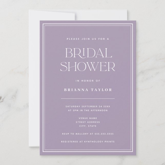 Elegant Purple Bridal Shower Invitation (Front)