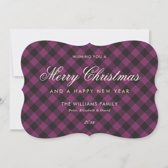 Elegant Purple Buffalo Plaid Merry Christmas