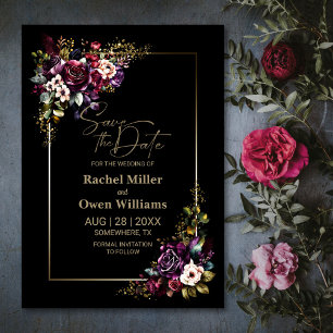 Elegant Purple Burgundy Black Floral Wedding Save The Date