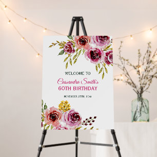 Elegant Purple Burgundy Rose Floral Birthday Foam Board