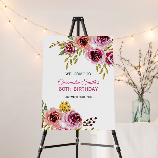Elegant Purple Burgundy Rose Floral Birthday  Foam Board (In Situ (Stand))