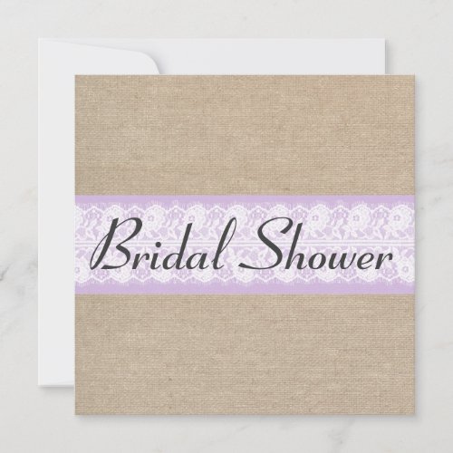 Elegant Purple Burlap Lace Bridal Shower Invite