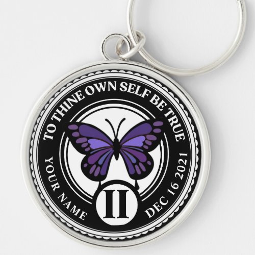 Elegant Purple Butterfly 12_Step NA AA Coin Keychain
