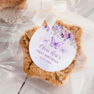 Elegant Purple Butterfly 1st Birthday Party Classic Round Sticker