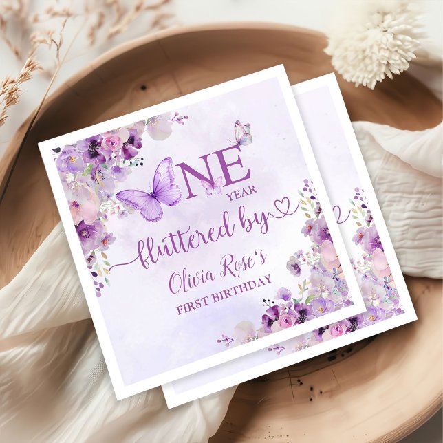 Elegant Purple Butterfly 1st Birthday Party Napkins (Creator Uploaded)
