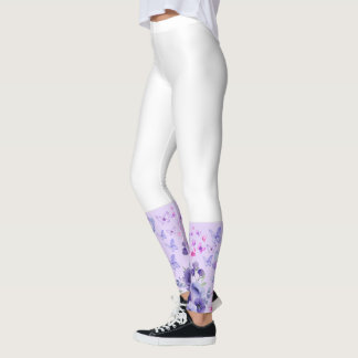 Elegant Purple Butterfly and Floral Ankle Accent L Leggings