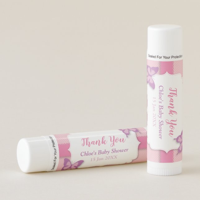 Elegant Purple Butterfly Baby Shower Favors Lip Balm (Front)