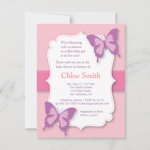 Elegant Purple butterfly baby shower Invites