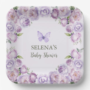 Elegant Purple Butterfly Baby Shower Paper Plates