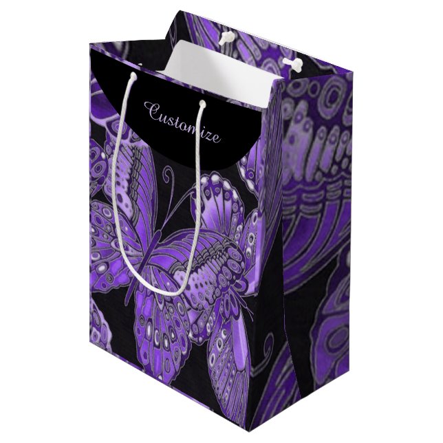 Elegant Purple Butterfly Pattern Gift Bag (Front Angled)
