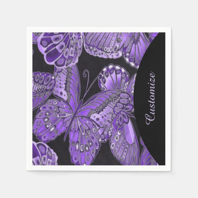 Elegant Purple Butterfly Pattern Napkins (Front)