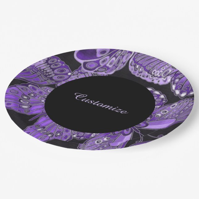 Elegant Purple Butterfly Pattern Paper Plates (Angled)
