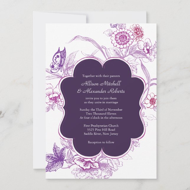 Elegant Purple Butterfly Wedding Invitation (Front)