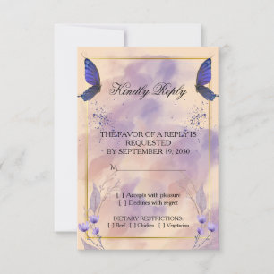 Elegant Purple Butterfly Wedding RSVP Card