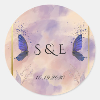 Elegant Purple Butterfly Wedding Sticker