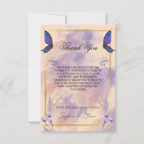 Elegant Purple Butterfly Wedding Thank You Card