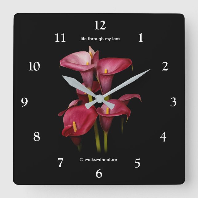 Elegant Purple Calla Lilies Square Wall Clock (Front)
