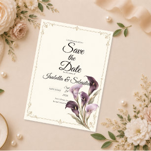 Elegant Purple Calla Lily Wedding Save The Date