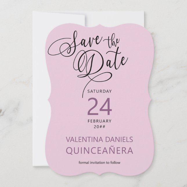Elegant Purple Calligraphy and Photo Save The Date (Front)