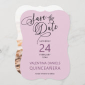 Elegant Purple Calligraphy and Photo Save The Date (Front/Back)