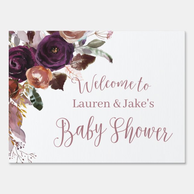Elegant Purple Calligraphy Baby Shower Welcome  Sign (Front)
