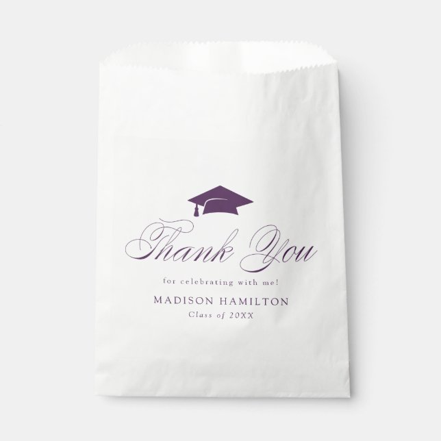 Elegant Purple Calligraphy Graduation Thank You Favor Bag (Front)