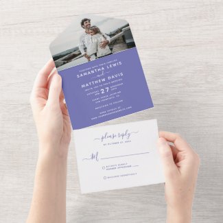 Elegant Purple Calligraphy Photo Wedding All In One Invitation