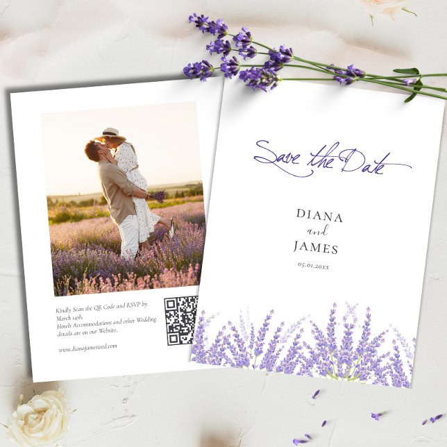 Elegant Purple Calligraphy QR Code Photo Note Card (Creator Uploaded)