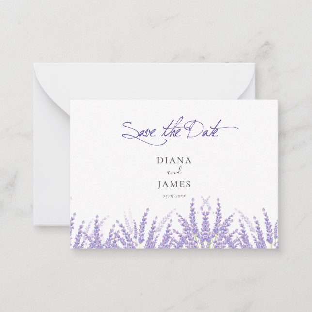 Elegant Purple Calligraphy QR Code Save the date  Note Card (Front)