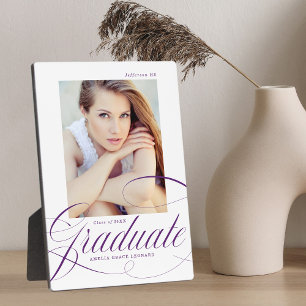 Elegant Purple Calligraphy Script Graduation Photo Plaque
