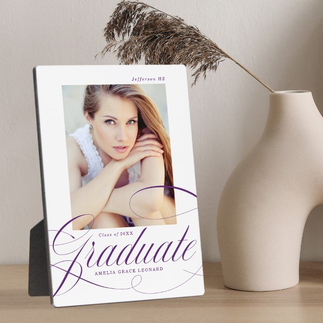 Elegant Purple Calligraphy Script Graduation Photo Plaque (Creator Uploaded)