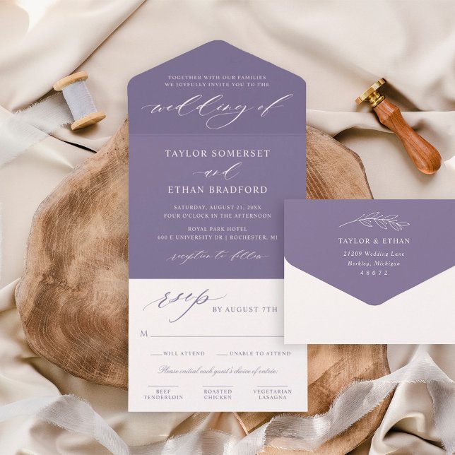 Elegant Purple Calligraphy Script Wedding All In One Invitation (Creator Uploaded)