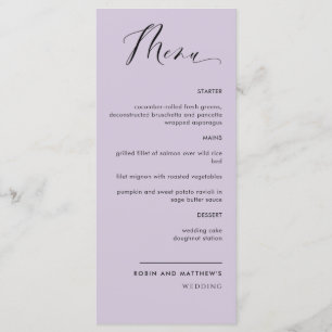 Elegant Purple, Calligraphy Wedding / Reception Menu